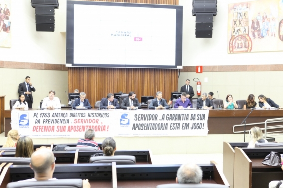 Servidores municipais criticam, em audiência pública, mudanças nas regras da aposentadoria. Foto: Divulgação CMBH