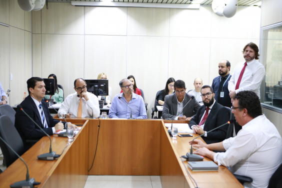 Parlamentares e testemunhas compõem mesa de reunião