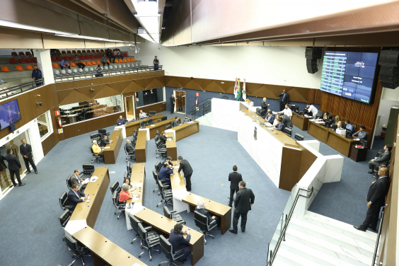 vista superior do plenário Amynthas de barros. parlamentares ocupam seus lugares