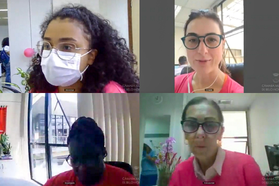 Vereadoras Iza Lourença, Fernanda Pereira Altoé, Macaé Evaristo e Professora Marli, em reunião da Comissão de Mulheres, nesta sexta-feira (29/10)