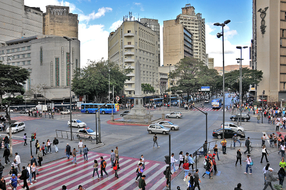 Vista aérea da Praça Sete de Setembro, no hipercentro de BH