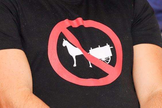 imagem de camiseta com o símbolo de proibido sobre animal transportando carroça