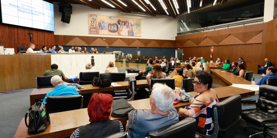 parlamentares e participantes presentes em audiência pública na câmara municipal de bh