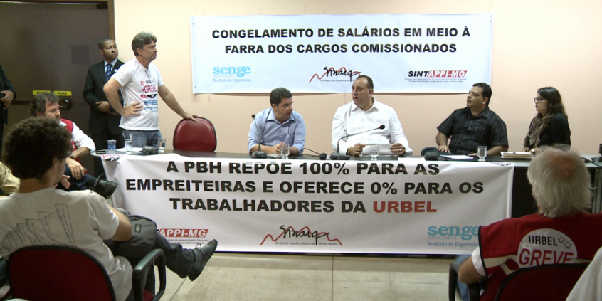 Sindicalistas e trabalhadores da Urbel foram recebidos pelo presidente da Casa, Wellington Magalhães (Imagem: Divulgação CMBH)