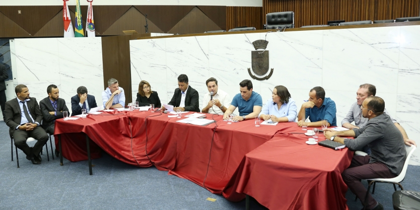 Parlamentares e convidados compõem mesa de reunião