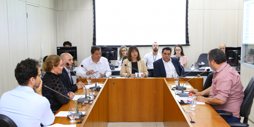 Parlamentares e convidados compõem mesa de reunião