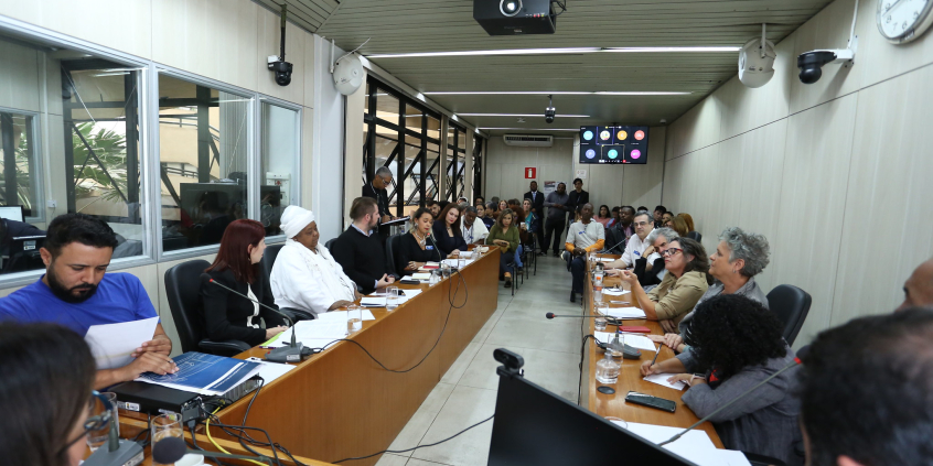 Imagem do Plenário Helvécio Arantes repleto de participantes da audiência 