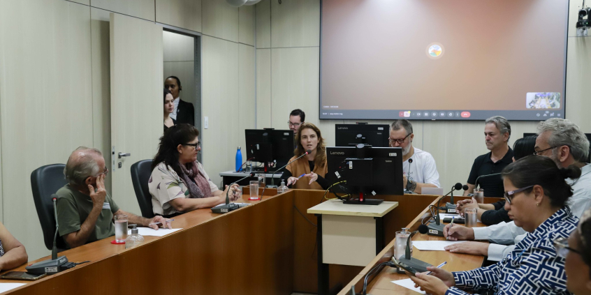 parlamentares e participantes presentes em reunião na câmara municipal de bh