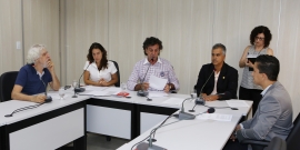 Gilson Reis, Catatau, Arnaldo Godoy e Bella Gonçalves, e Felipe Leonardo de Aguiar, superintendente substituto do Departamento Nacional de Produção Mineral/Agência Nacional de Mineração, em reunião da CPI da Mineração, nesta terça-feira (27/11)