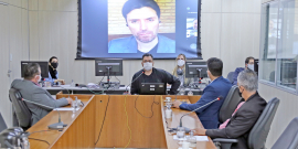 Reunião da CPI da Andrade Gutierrez, nesta segunda-feira (25/5), com participação presencial dos vereadores Irlan Melo (PL), Preto (DEM), Jair Di Gregório (PSD) e  Catatau do Povo (PSD) e participação remota dos vereadores Bernardo Ramos (Novo) e Gilson Reis (PCdoB)