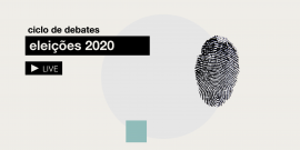 Imagem exibe texto "Ciclo de Debates - Eleições 2020", "Live", e fotografia da impressão de digital em destaque