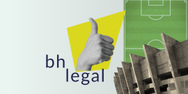 Logomarca do BH Legal, campo de futebol e fachada do Mineirão