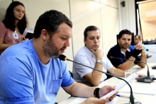 Pedro Patrus (PT), Leonardo Mattos (PV) e Adriano Ventura (PT), em reunião da Comissão de Direitos Humanos. Foto: Rafa Aguiar