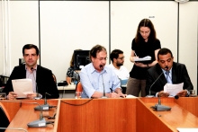 Vereadores Juninho Los Hermanos, Professor Ronaldo Gontijo (presidente) e Lúcio Bocão na reunião da CLJ (Foto: Rafa Aguiar)