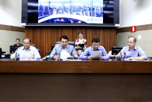 Vilmo Gomes, Jorge Santos, Reinaldo Sacolão e Bispo Fernando na reunião da Comissão de Orçamento (Foto:Rafa Aguiar/CMBH)