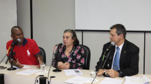 Vereadores Juninho Paim (suplente), Elaine Matozinhos e Sérgio Fernando em reunião da Comissão Especial Lagoa da Pampulha