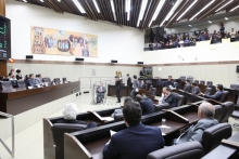 Manifestantes acompanham primeira reunião plenária do segundo semestre