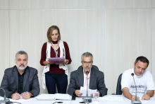 Vereadores Catatau do Povo, Fernando Borja e Hélio da Farmácia, em reunião da Comissão de Saúde e Saneamento, nesta quarta-feira (19/6)