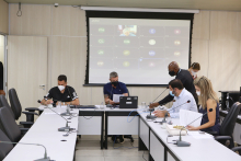 Vereadores Professor Juliano Lopes, Irlan Melo, Bruno Miranda, Jorge Santos, Nikolas Ferreira e José Ferreira, e vereadora Flávia Borja, em reunião da CPI da Covid-19, nesta quinta-feira (9/9)